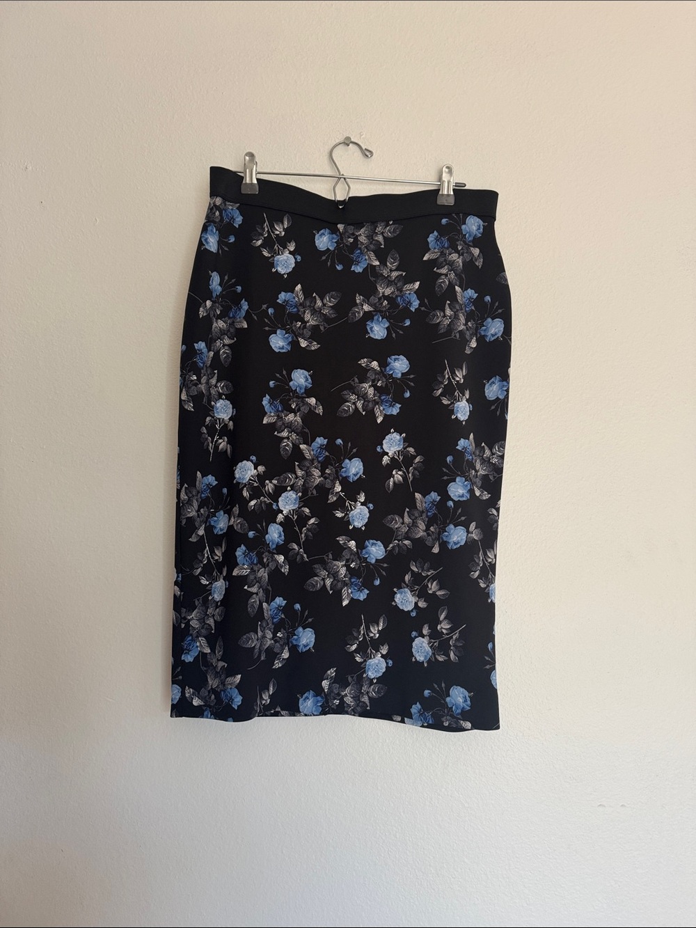Alfani Black Pencil Skirt with Blue Floral Print